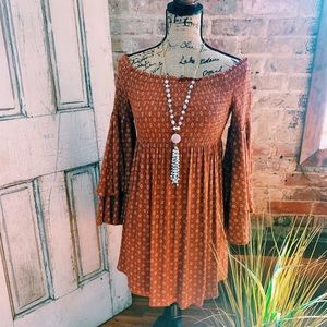 Off the shoulder fall dress.